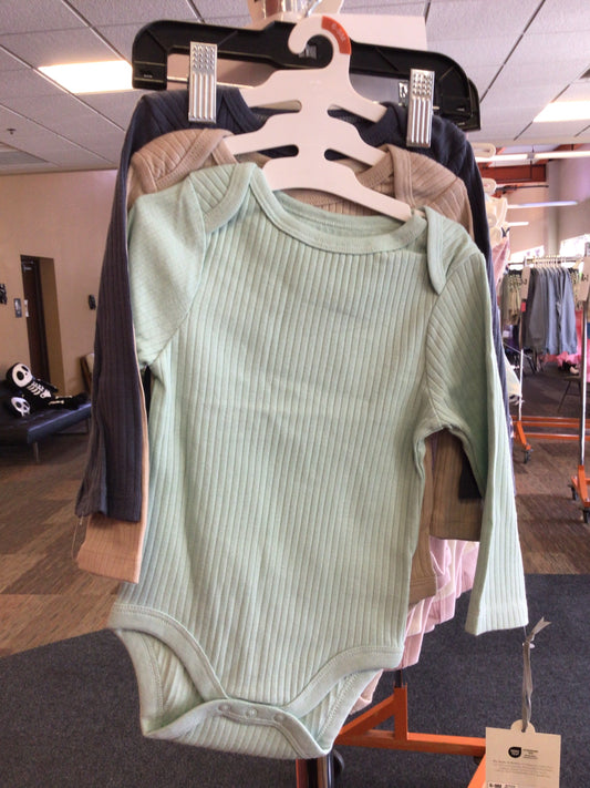 Baby 3pk Solid Long Sleeve Wide Ribbed Bodysuit-3-6M Assorted Colors
