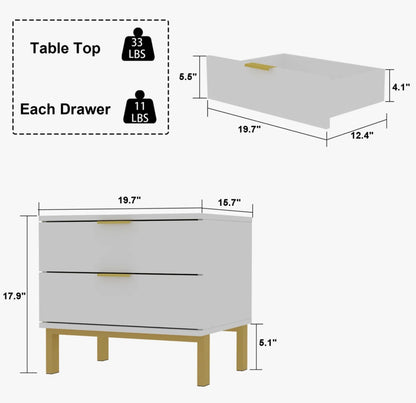 THRIFTY 70 - 2-Drawer Nightstand With Gold Metal Legs - Open Box - USED/MISSING ONE DRAWER (See Pictures)- FINAL SALE- NO RETURNS - AS IS