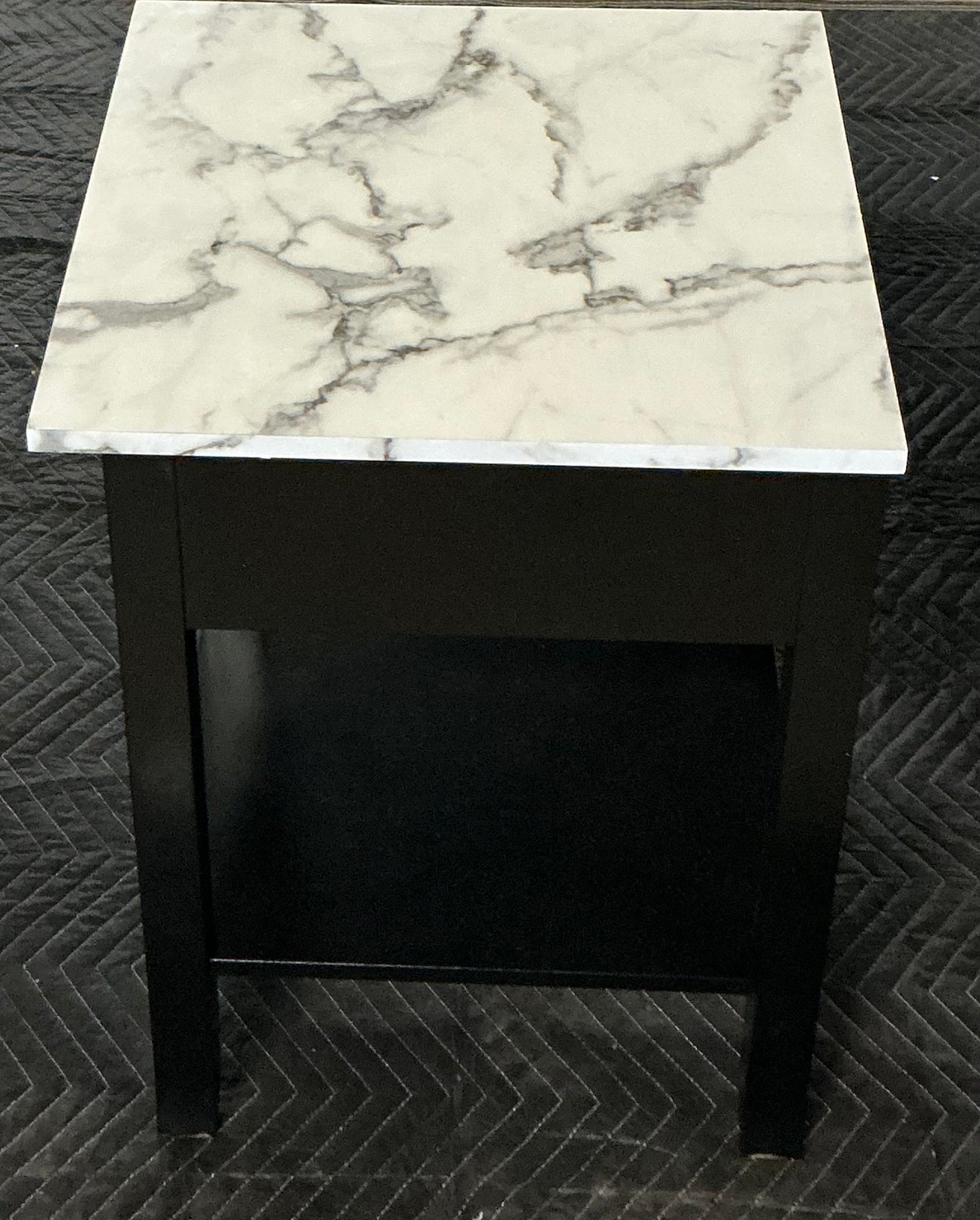 Carbin End Table with Storage - White Faux Marble/Black - May have minor imperfections/ Mino cosmetic damage