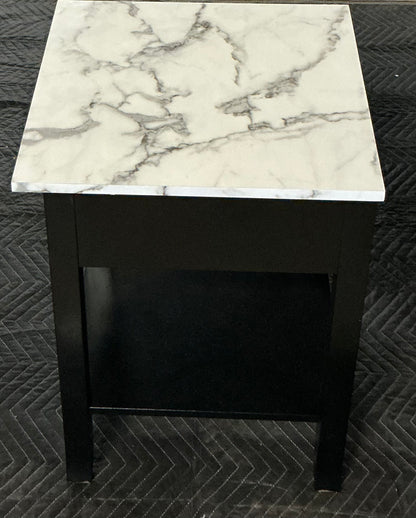 Carbin End Table with Storage - White Faux Marble/Black - May have minor imperfections/ Mino cosmetic damage
