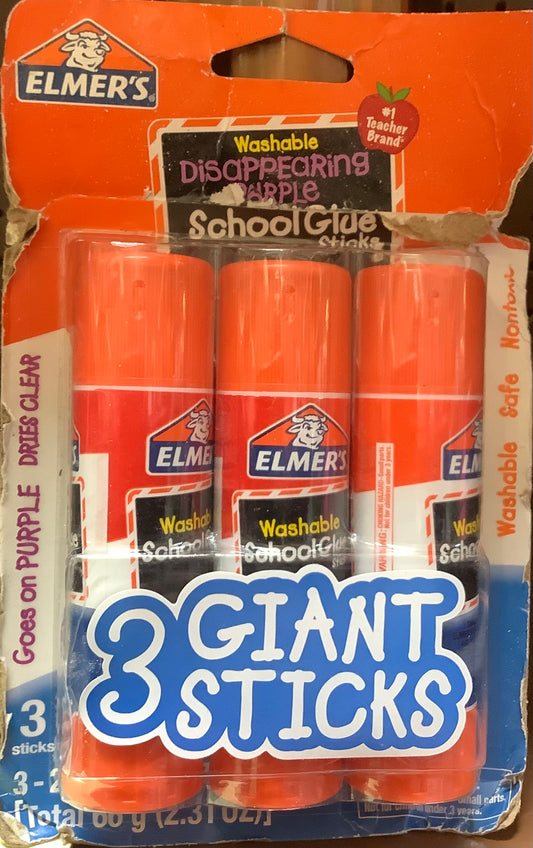 Elmer's 3pk Washable School Glue Sticks - Disappearing Purple: Large, Jumbo, White, Art, Stationery, Office Supplies