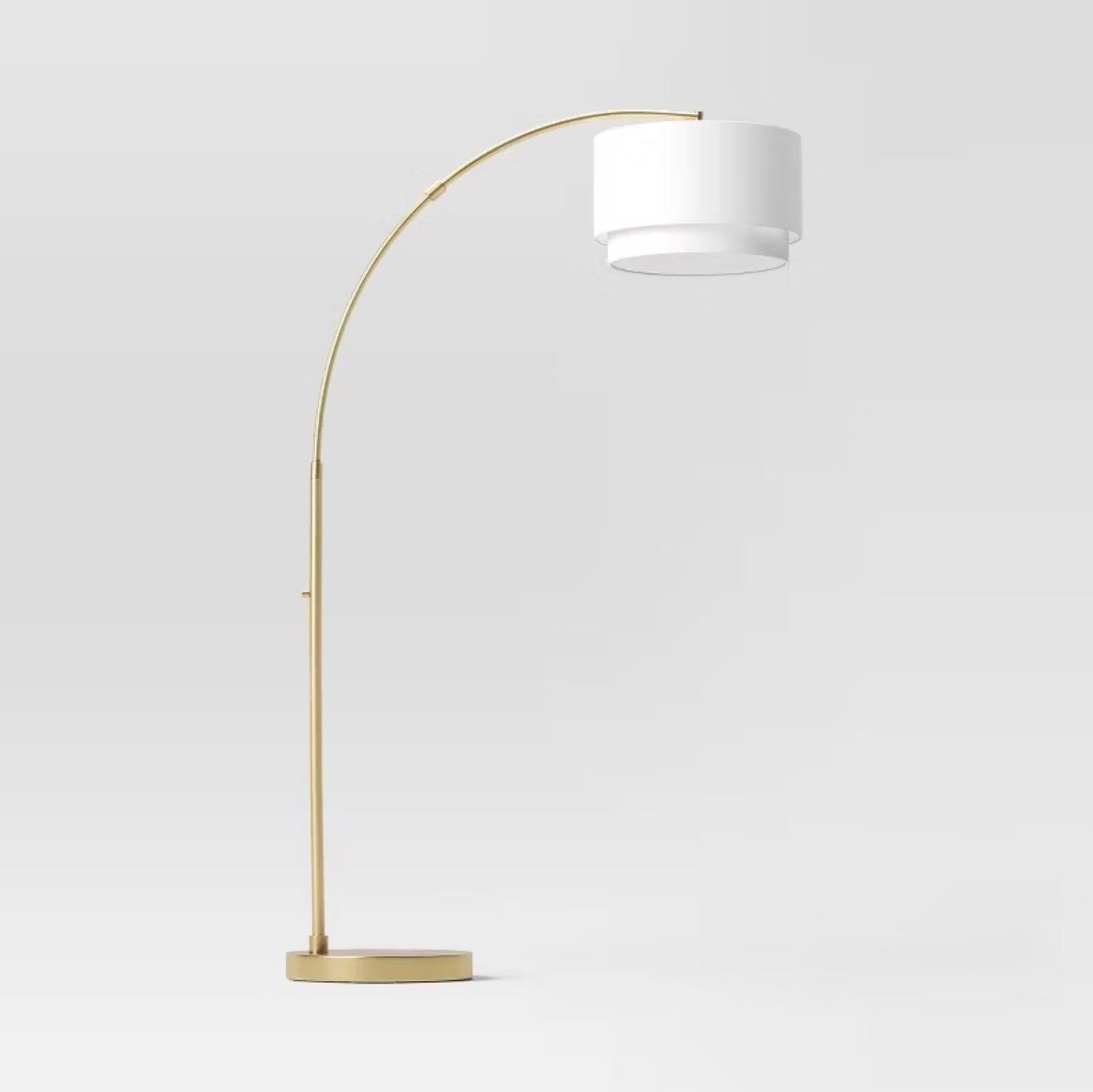 68"x41" Knurled Metal Arc Floor Lamp with Tiered Shade - Brass - Curved Standing Illumination for Living Room - Some Cosmetic Damage - (see pictures ) - LAMPS MAY BE OUT OF BOX - FOR PICKUP ONLY