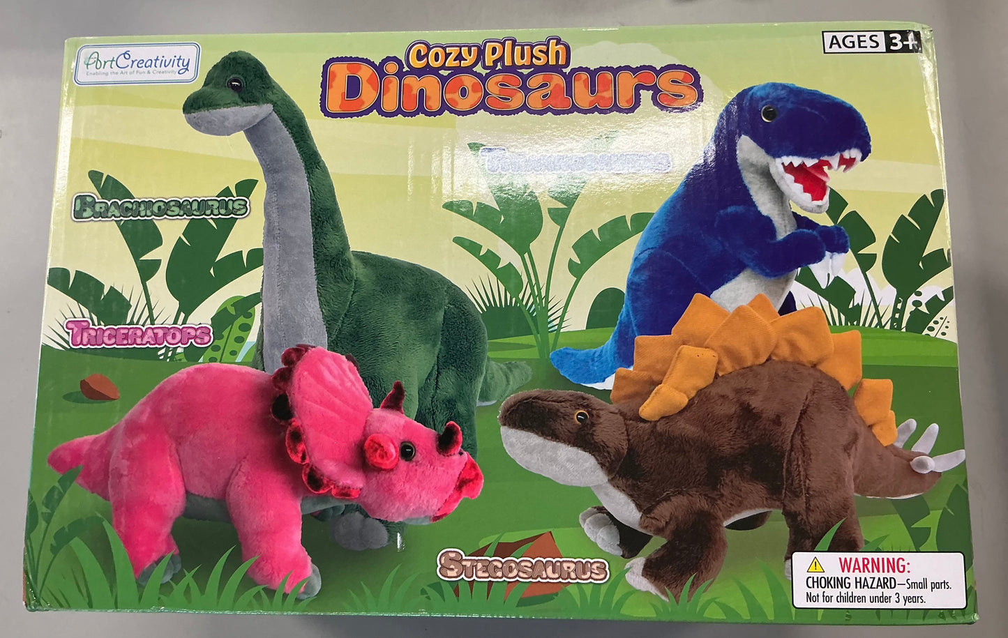Cozy Plush Dinosaurs - 4 Plush Dinosaurs (1-Brachiosaurus, 1-Tyrannosaurus, 1-Triceratops, 1-Stegosaurus)