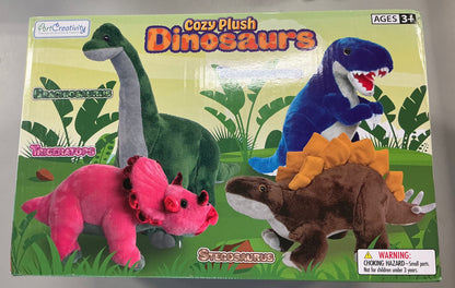Cozy Plush Dinosaurs - 4 Plush Dinosaurs (1-Brachiosaurus, 1-Tyrannosaurus, 1-Triceratops, 1-Stegosaurus)