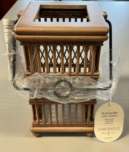 Open Weave Battery/Solar LED Small Outdoor Lantern Beige - Threshold™ - MISSING LED SOLAR LAMP (see pictures) - May Have Minor Shipping Damage