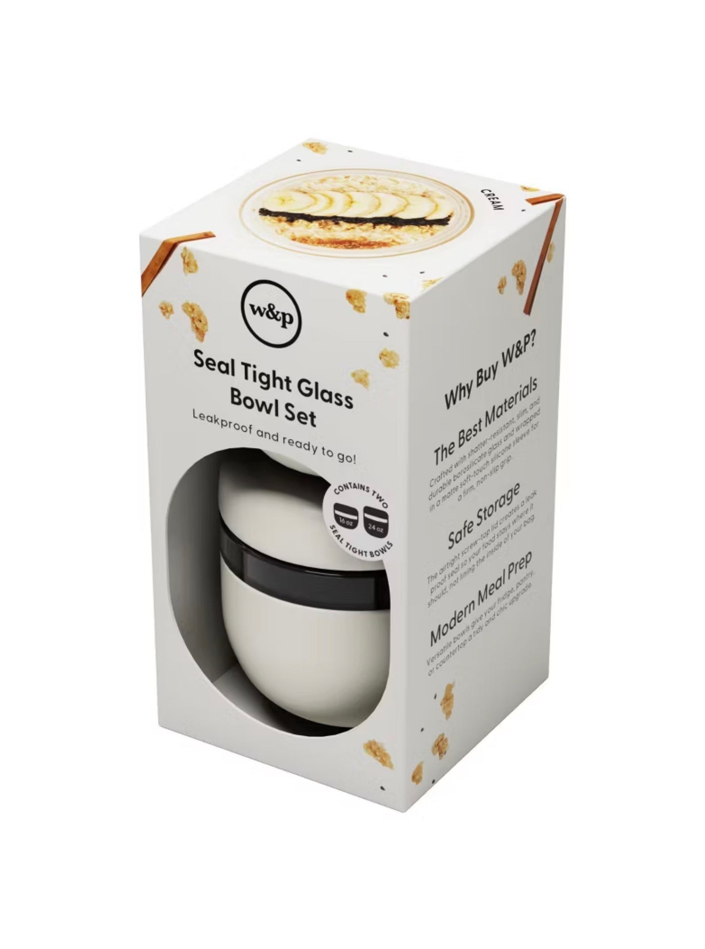 W&P Design 2pc (16oz and 24oz) Glass Seal Tight Bowls Cream