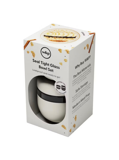 W&P Design 2pc (16oz and 24oz) Glass Seal Tight Bowls Cream