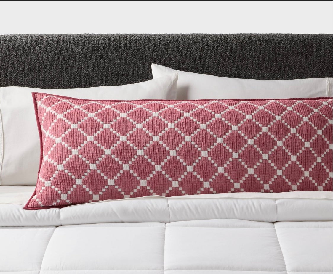 Body Pillow Cover Reversible Matelasse Red Lattice