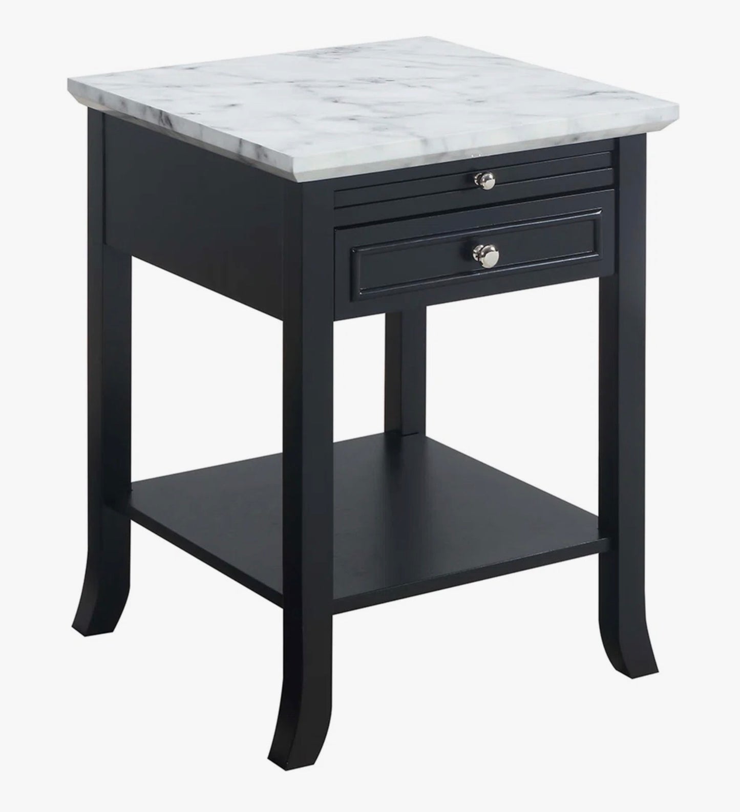 Carbin End Table with Storage - White Faux Marble/Black - May have minor imperfections/ Mino cosmetic damage