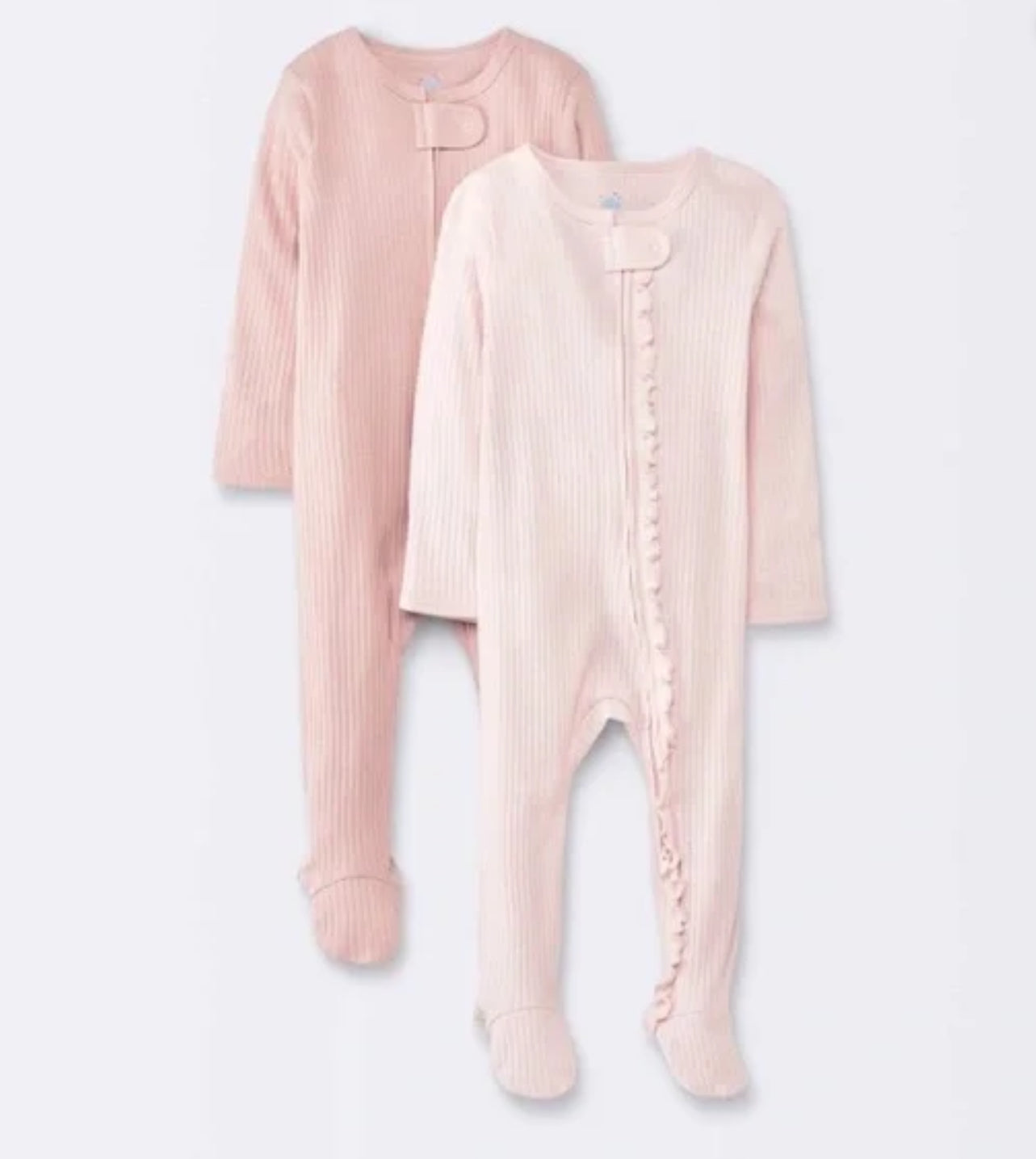 Baby Girls 2pk Solid Wide Ribbed Sleep N’ Play- Pink 3-6M