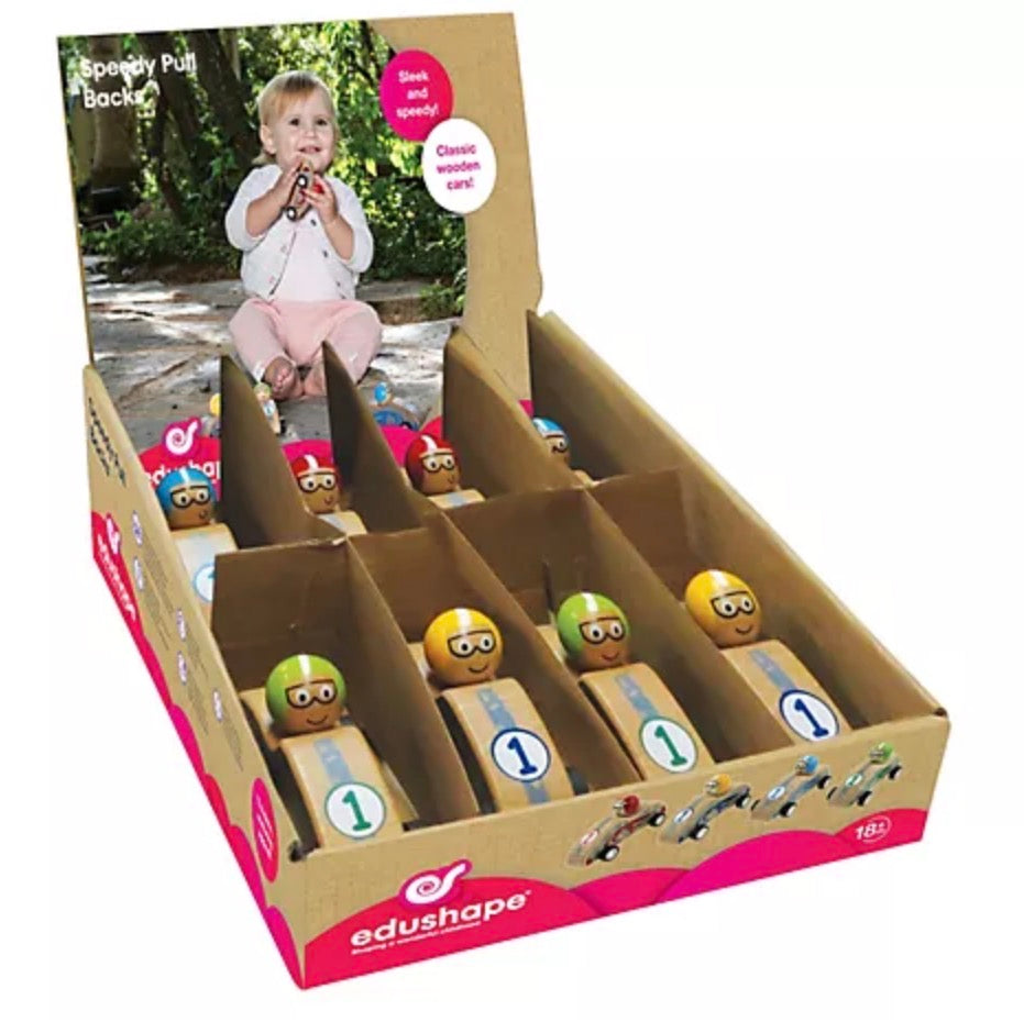 Edushape - Speedy Wooden Race Car Pull Backs - Set of 8 Cars