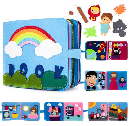 Montessori Quiet Cloth Book - Busy Book for Kids with 16 Pages Full of Interactive Activities