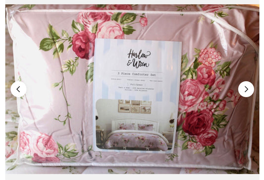 Harlow & Wzen - Ruched Comforter Set - Pink Floral - Repackaged (see pictures) - FOR PICKUP ONLY