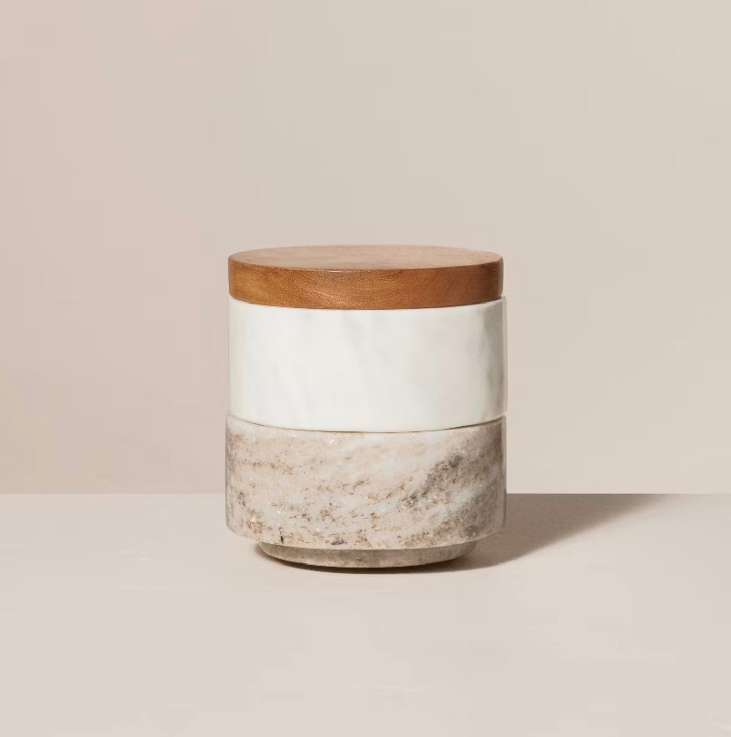 3pc Marble Stacking Salt & Pepper Cellar White/Warm Gray - Hearth & Hand™ with Magnolia: Acacia Lid, Farmhouse Style - Out of Package (see pictures)