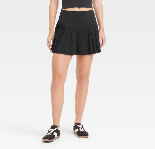 Women’s High-Rise Woven Pleated Skirt-Black S