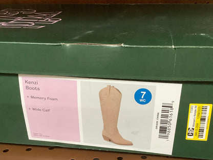 CLEARANCE - FINAL SALE - Women's Kenzie Wide Calf Tall Western Boots with Memory Foam Insole - Tan 7WC: Knee-High, Block Heel, Zipper Closure