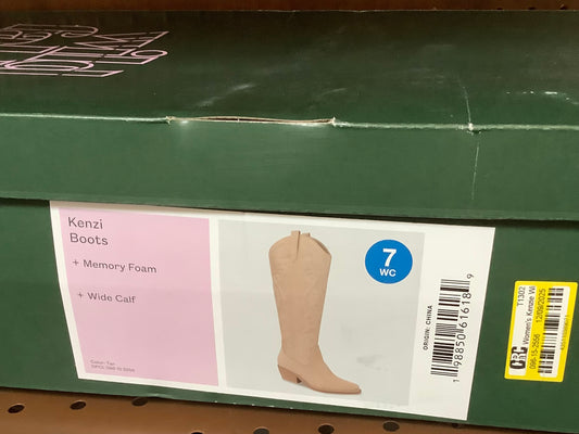 CLEARANCE - FINAL SALE - Women's Kenzie Wide Calf Tall Western Boots with Memory Foam Insole - Tan 7WC: Knee-High, Block Heel, Zipper Closure