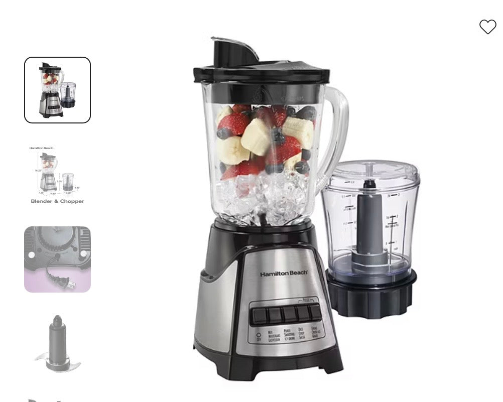 THRIFTY 70 - Hamilton Beach 2-in-1 Blender and Food Chopper- Open Box - USED (See Pictures)- FINAL SALE- NO RETURNS - AS IS