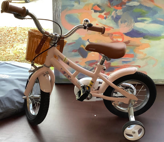 Costway 12 Inch Bicycle with Height Adjustable Handlebar & Seat Basket Bell Training Wheels Pink
