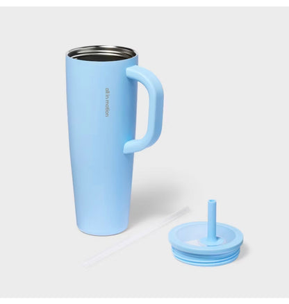 40 fl oz Stainless Steel Tumbler with Straw Blue - Minor Cosmetic Damage - May Be Missing Packaging (see pictures)