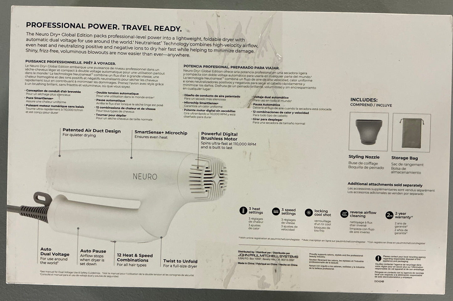 Paul Mitchell Neuro Dry Plus Global Edition Hair Dryer - White -Open Box
