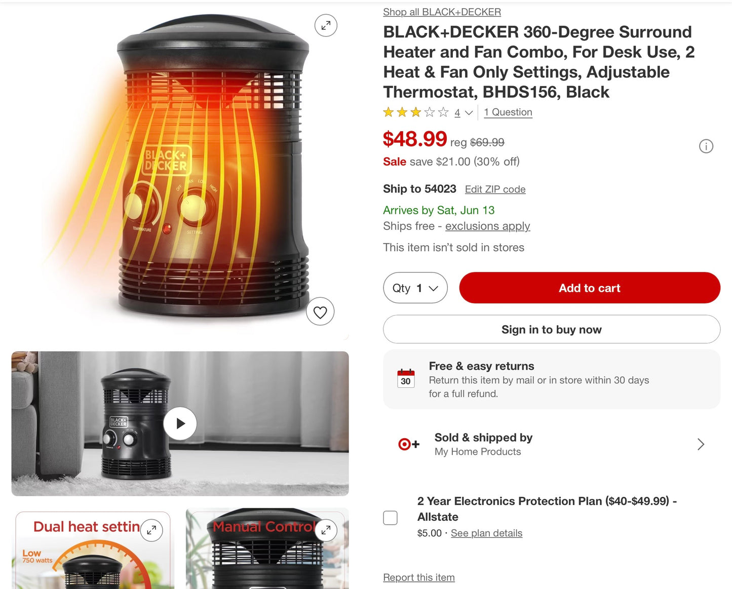 THRIFTY 70 - BLACK+DECKER 360-Degree Surround Heater and Fan Combo, For Desk Use, 2 Heat & Fan Only Settings, Adjustable Thermostat, BHDS156, Black - Open Box - USED (See Pictures)- FINAL SALE- NO RETURNS - AS IS