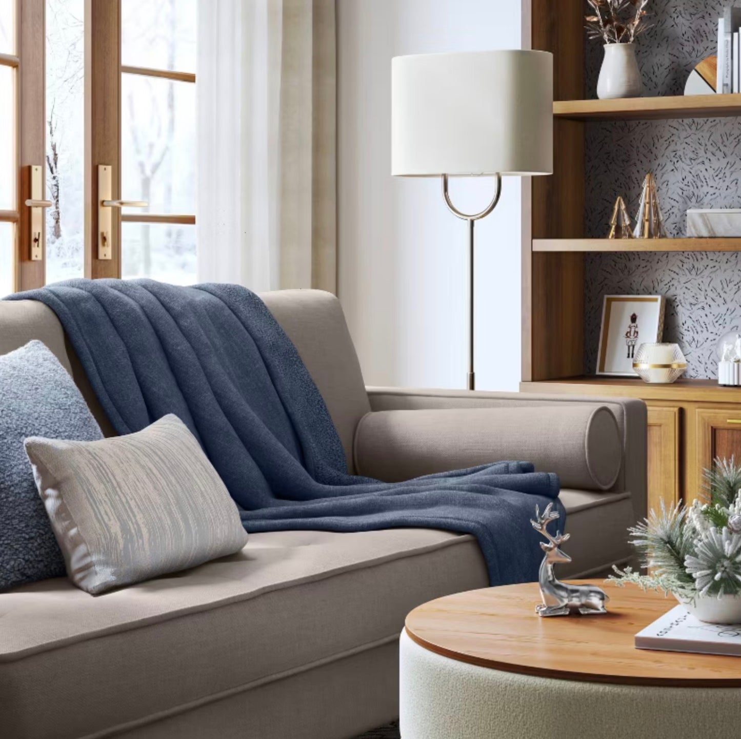 Chenille Throw Blanket with Faux Shearling Reverse Blue - Threshold™: Lightweight, Knitted, 50x70 inches, Machine Washable - Damaged Packaging (see pictures)