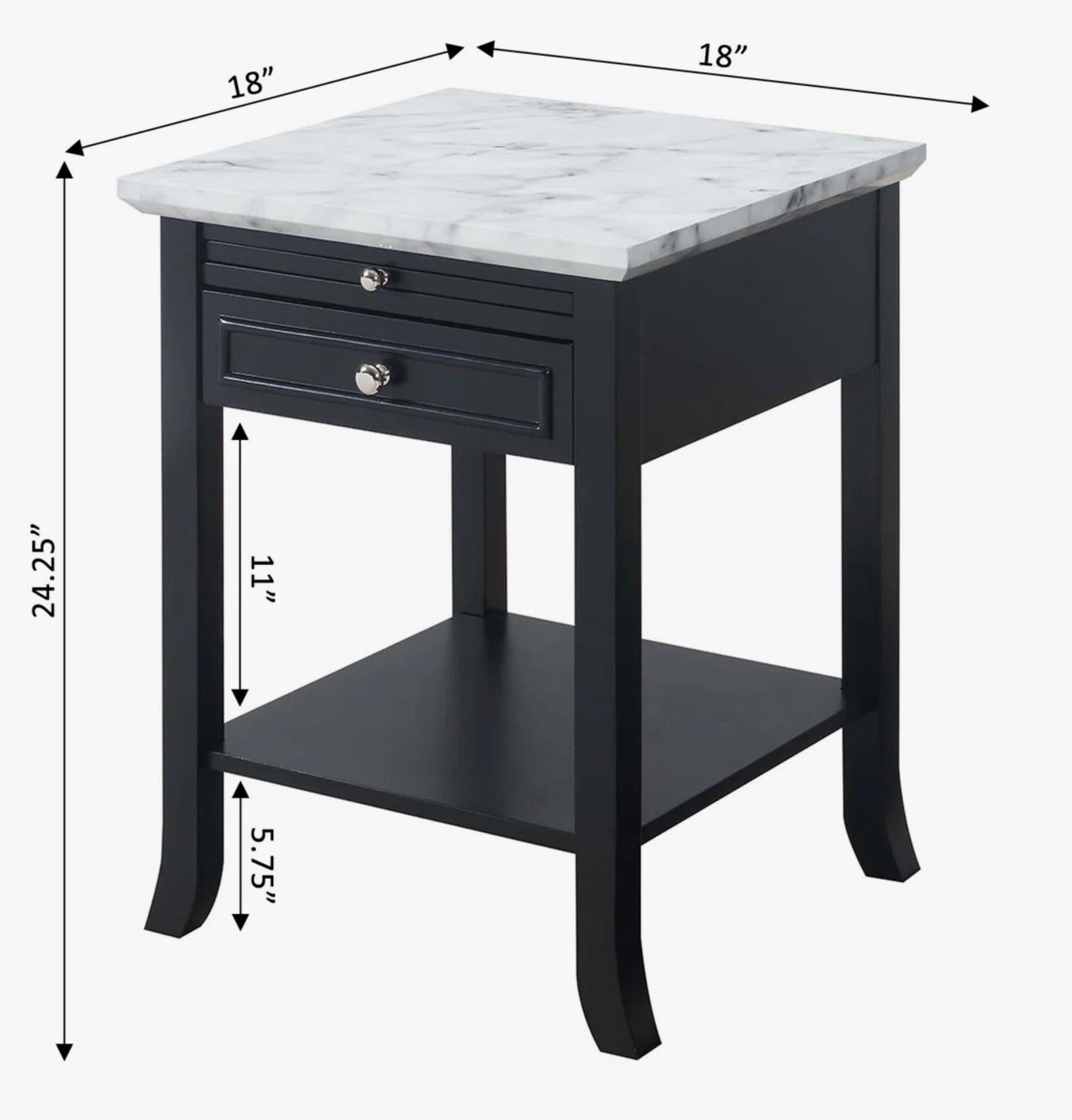 Carbin End Table with Storage - White Faux Marble/Black - May have minor imperfections/ Mino cosmetic damage