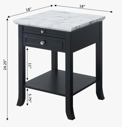 Carbin End Table with Storage - White Faux Marble/Black - May have minor imperfections/ Mino cosmetic damage