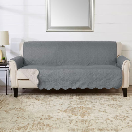 Reversible Quilted Sofa Furniture Protector - Great Bay Home (Sofa, Mirage Gray / Flax) - Open Package (see pictures)