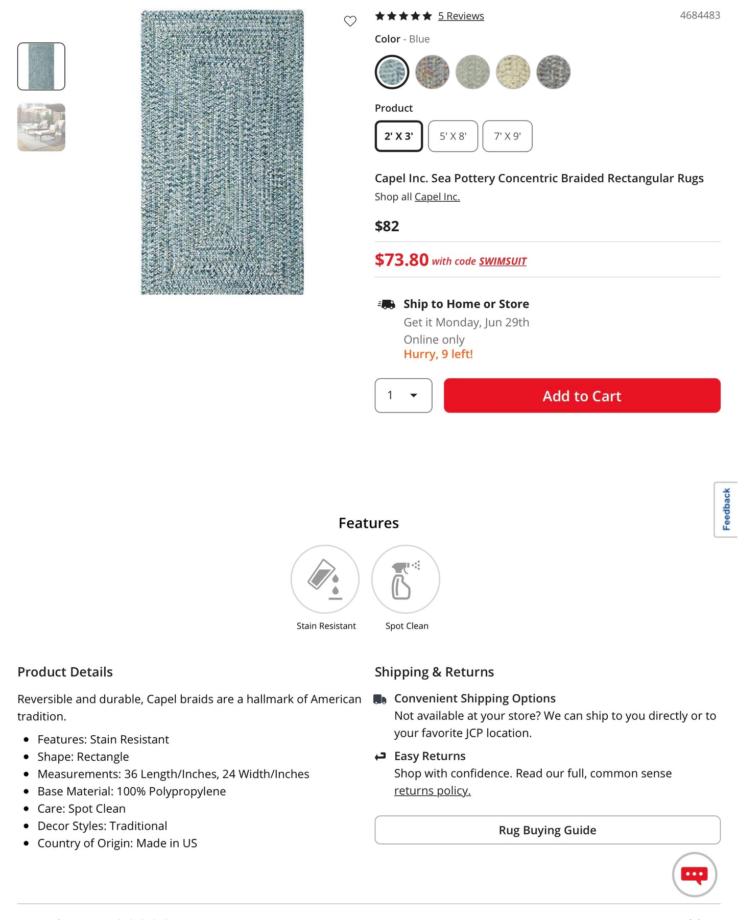 Capel Inc. Sea Pottery Concentric Braided Rectangular Rugs - Sea Glass - 2’x3’