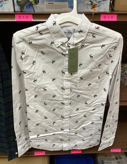 ADULT MENS SIZE SLIM FIT BUTTON-UP LONG SLEEVE-DEER PRINT