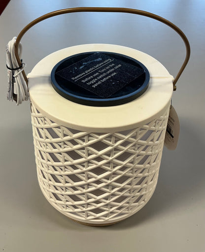 Rattan Battery/Solar LED Small Outdoor Lantern Heathered White - Threshold™