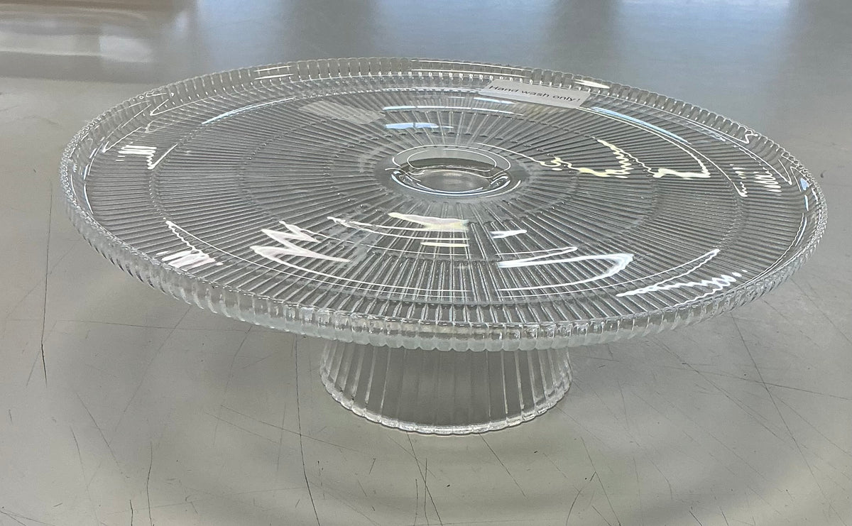 Ribbed Large Glass Cake Stand Clear - Threshold™: Handcrafted Round Dessert & Serving Stand, Dishwasher-Safe - Minor Cosmetic Damage (see pictures) - FOR PICKUP ONLY