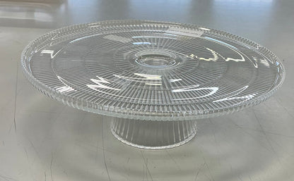 Ribbed Large Glass Cake Stand Clear - Threshold™: Handcrafted Round Dessert & Serving Stand, Dishwasher-Safe - Minor Cosmetic Damage (see pictures) - FOR PICKUP ONLY