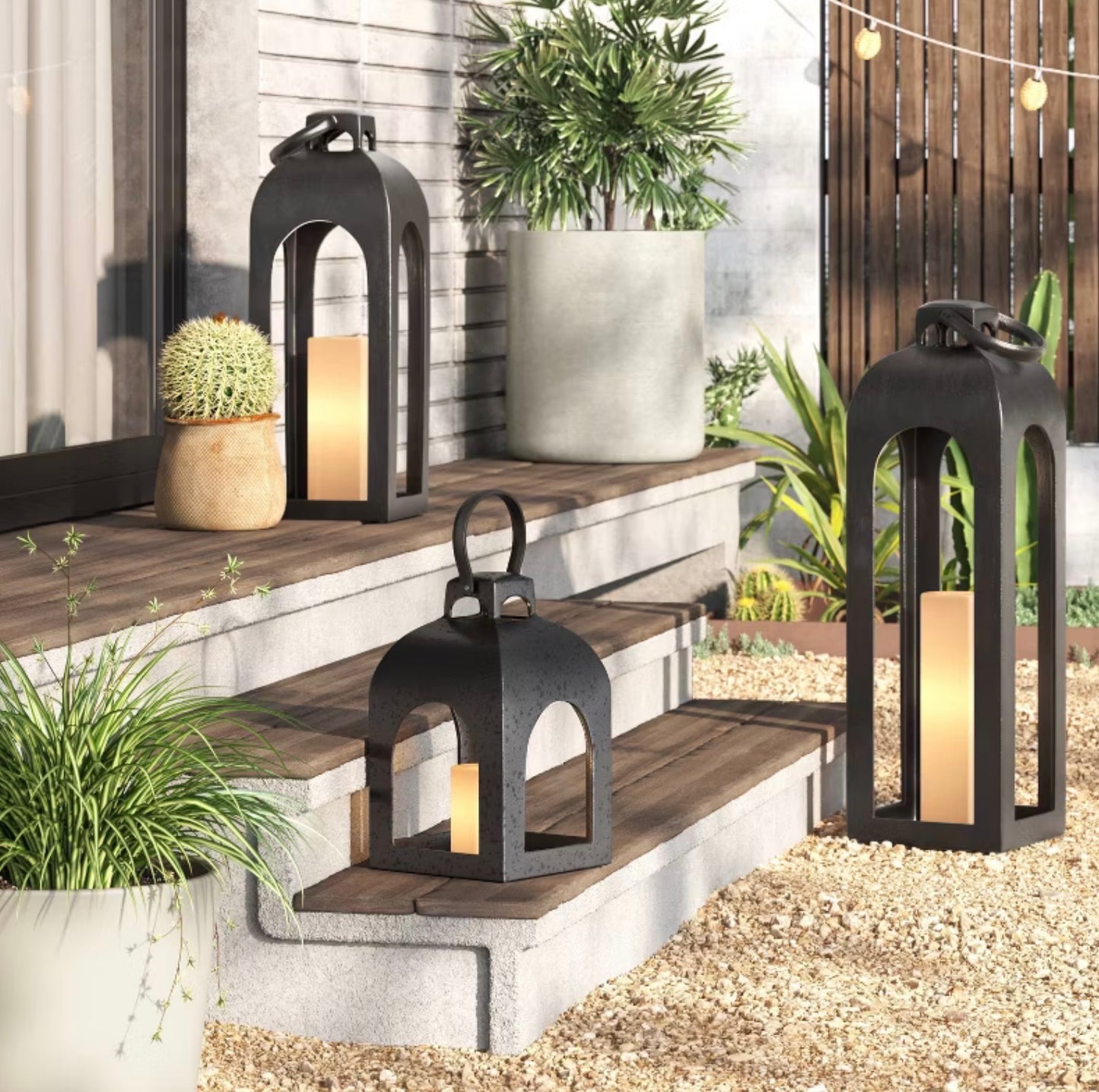 29.4"x9" Pillar Cast Aluminum Outdoor Lantern Candle Holder - Black - Minor Cosmetic Damage - Missing Handle (see pictures) - FOR PICKUP ONLY