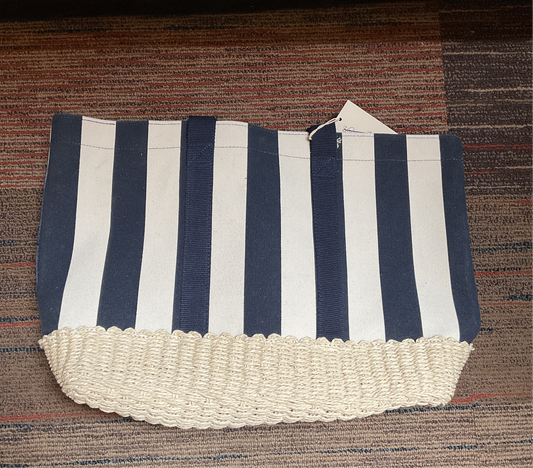 (Clearance )Blue and White Striped Tote Bag