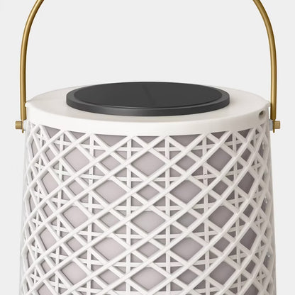 Rattan Battery/Solar LED Small Outdoor Lantern Heathered White - Threshold™