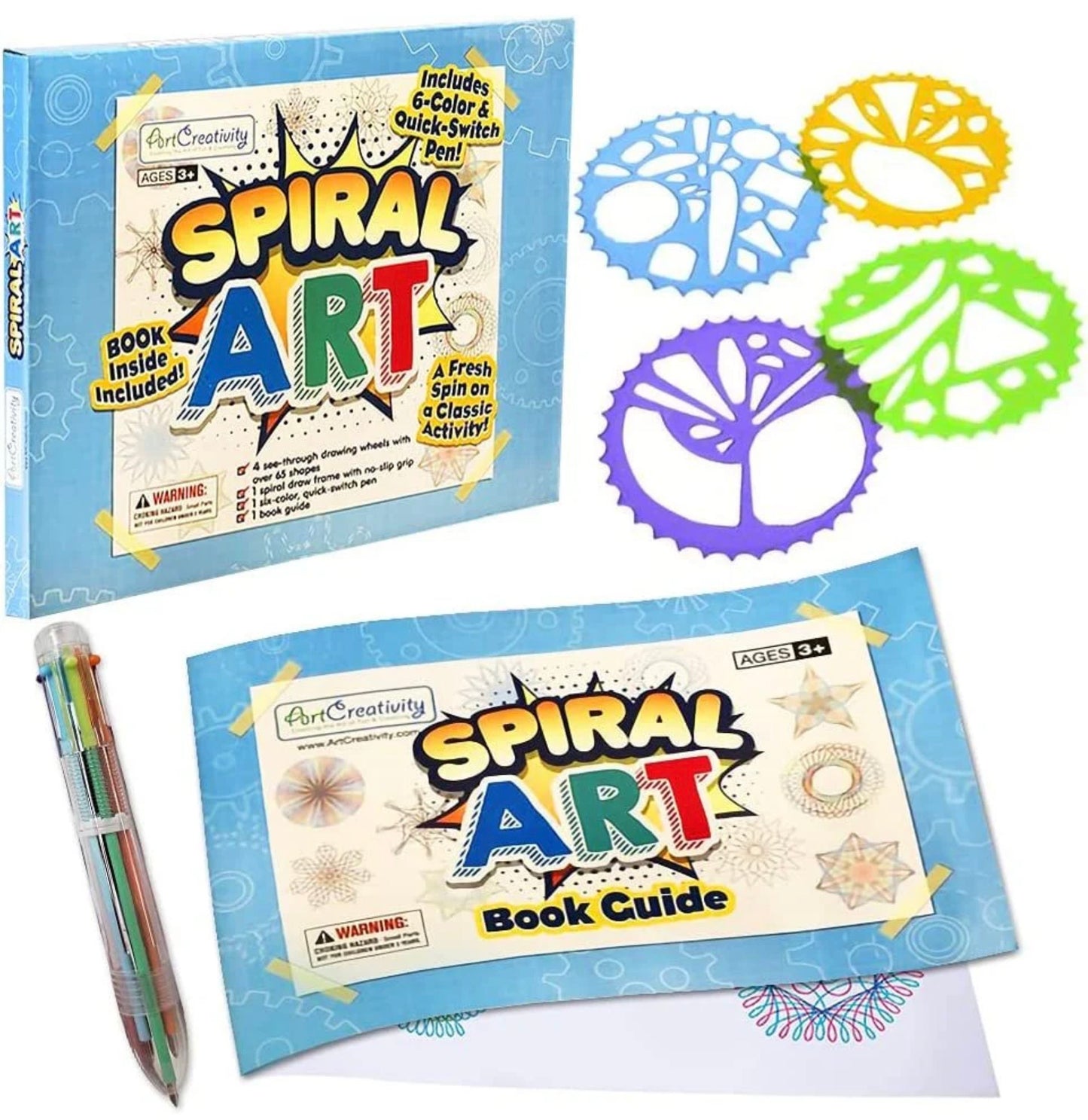 Spiral Drawing Art Set - 7 Piece Kit - Includes 6-in-1 Color Pen, Drawing Templates and Sketching Pad