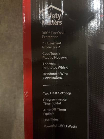 Honeywell Slim Ceramic Tower Heater Black: Indoor Space Heater, Adjustable Thermostat, 1500W, Fan Driven, No Assembly Required