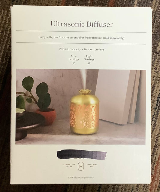 (CLEARANCE) Gold Metal Flower Cutout 200ml Medium Diffuser - Ultrasonic Aroma, 6hr Run Time, Auto Shut-Off