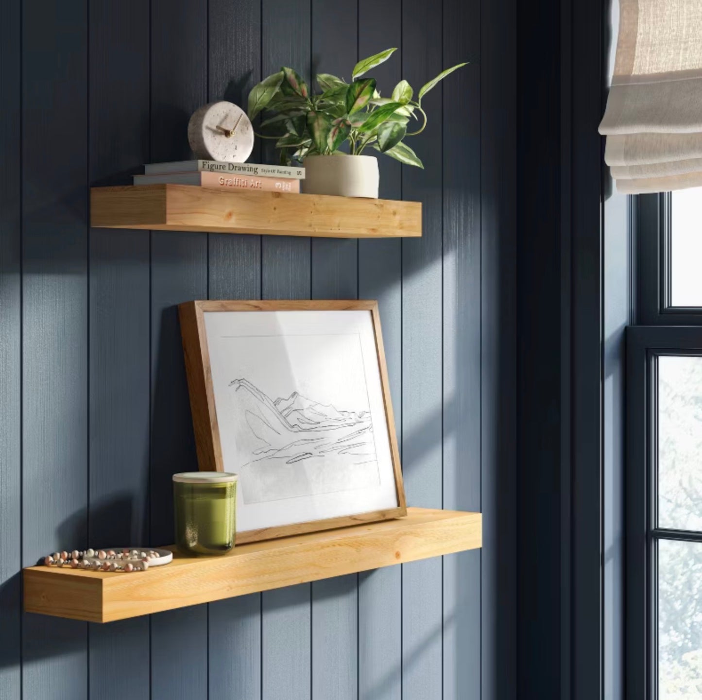 36" Floating Wood Shelf - Natural - Threshold™: Modern Storage, Open Shelving, Wall Mount, 33lb Capacity - Open Box (see pictures) - FOR PICKUP ONLY