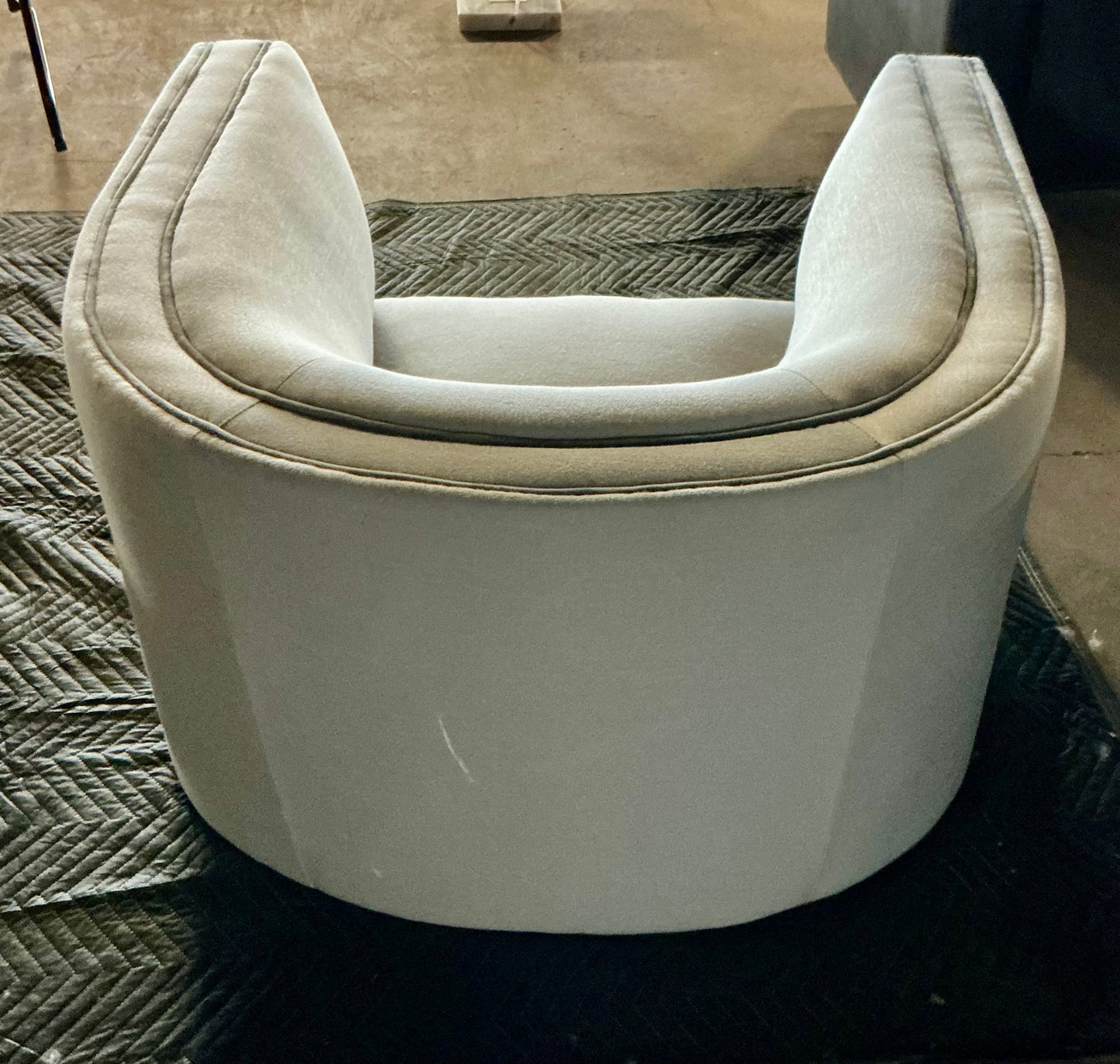 Thrifty 70 - Barrel Accent Chair - Soft Grey - Open Box - USED/DAMAGED - MISSING LEGS (See Pictures)- FINAL SALE- NO RETURNS - AS IS - FOR PICKUP ONLY