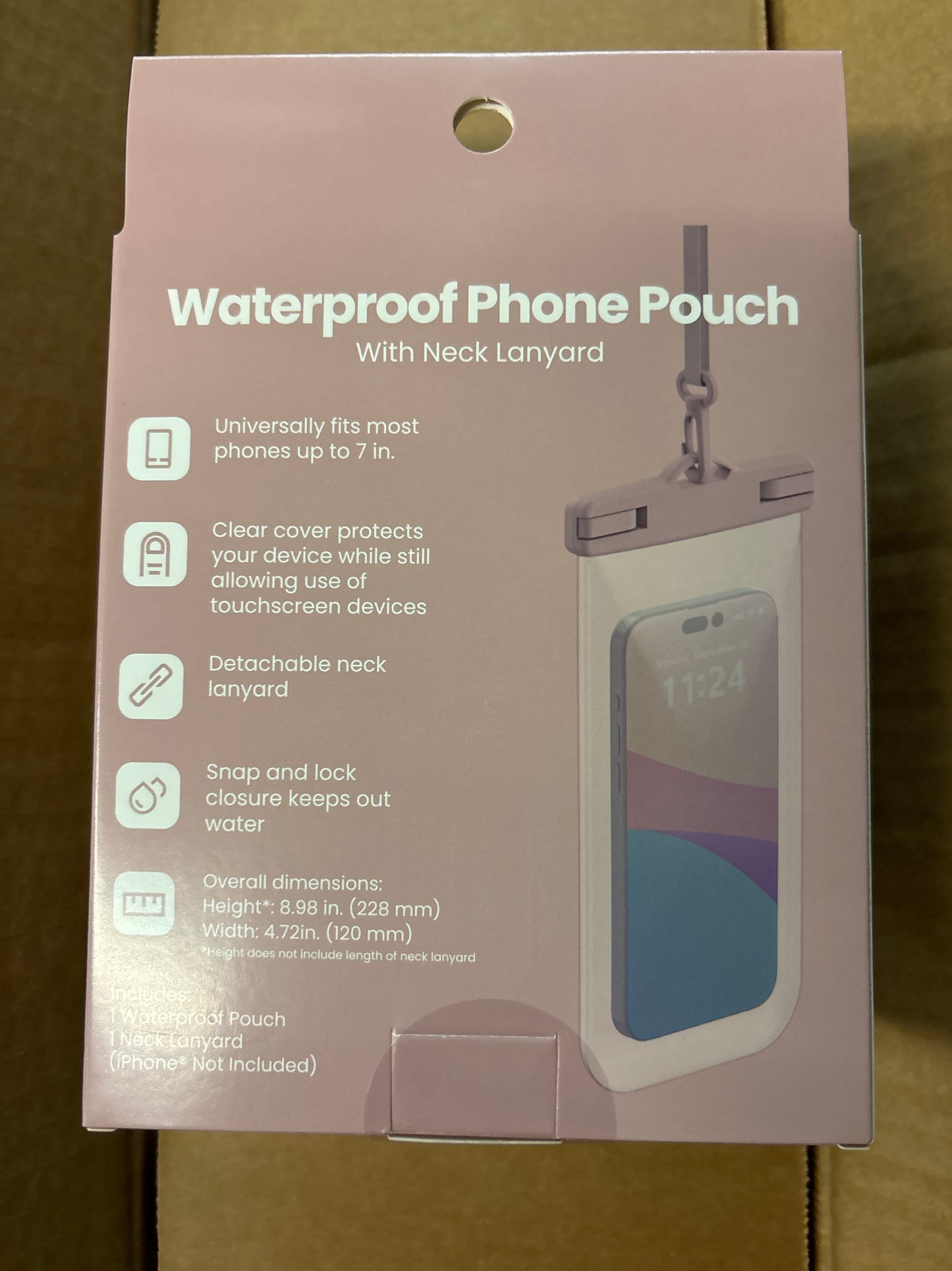 CASE PACK - Waterproof Phone Pouch with Lanyard - Pink - 12pk