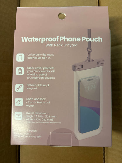 CASE PACK - Waterproof Phone Pouch with Lanyard - Pink - 12pk