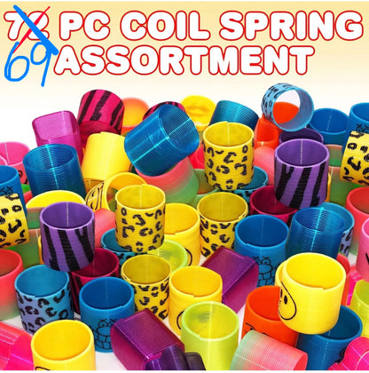Spring Toy Assortment, Pack of 69 Mini Plastic Coil Springs - Repackaged(see pictures)