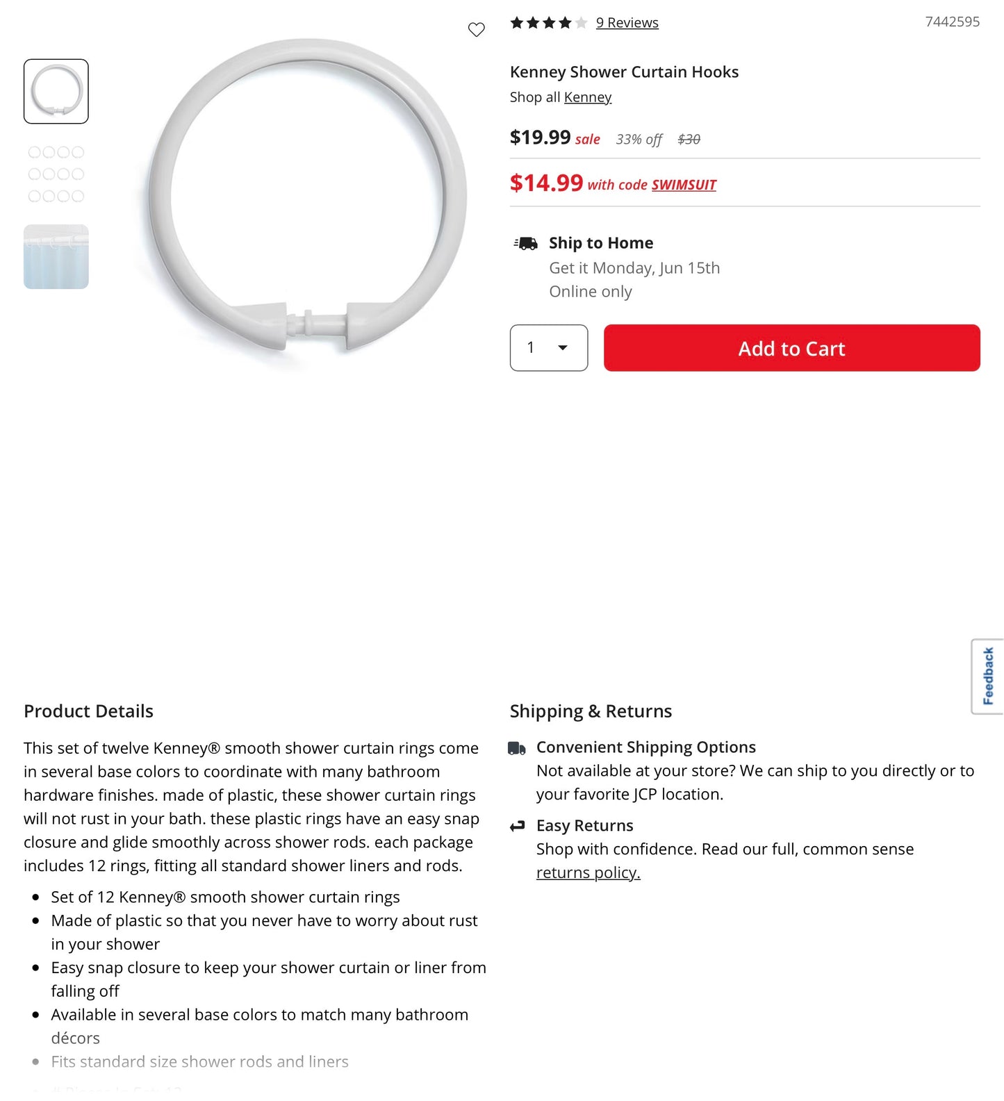 Kenney Shower Curtain Hooks - Cream