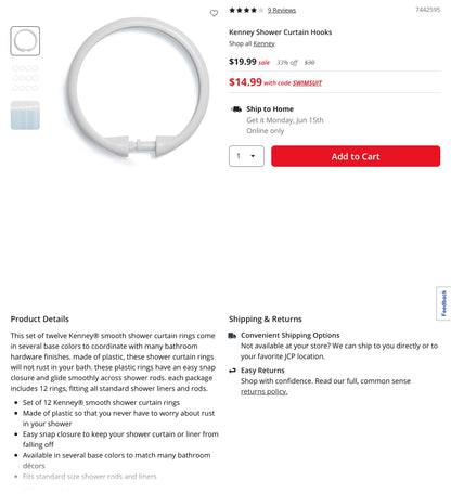 Kenney Shower Curtain Hooks - Cream