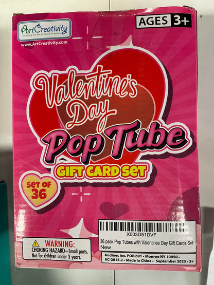Valentines Day Cards with Pop Tubes Gift Set, 36 Cards, 36 Pop Tubes