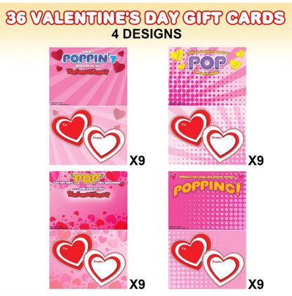 Valentines Day Cards with Pop Tubes Gift Set, 36 Cards, 36 Pop Tubes